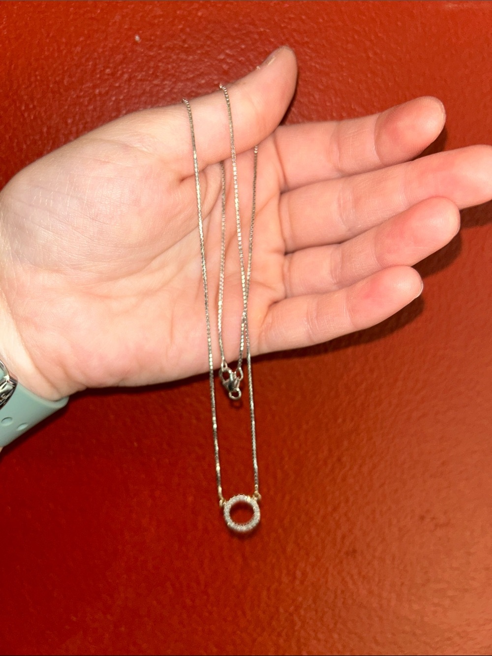 Pave Circle Pendant Necklace - Silver